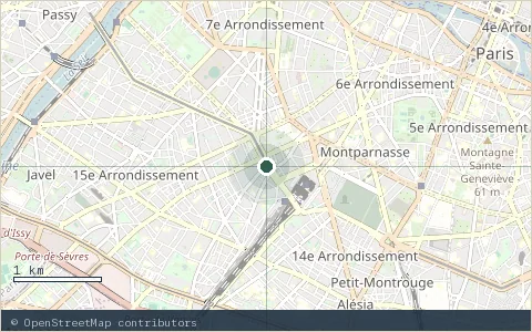 Location map: Espace MVG, rue Falguière, Paris.